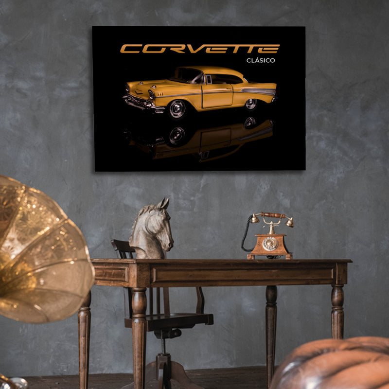 Cuadro Decorativo Contraste Corvette clásico amarillo