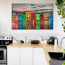 Cuadro Decorativo Paisaje, casas de colores