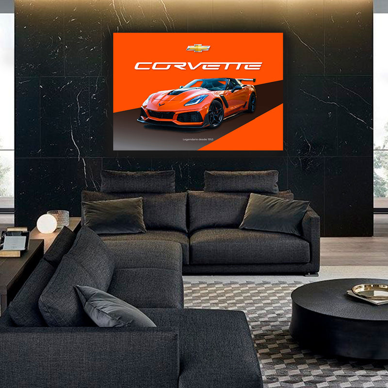Cuadro Decorativo Contraste Corvette naranja
