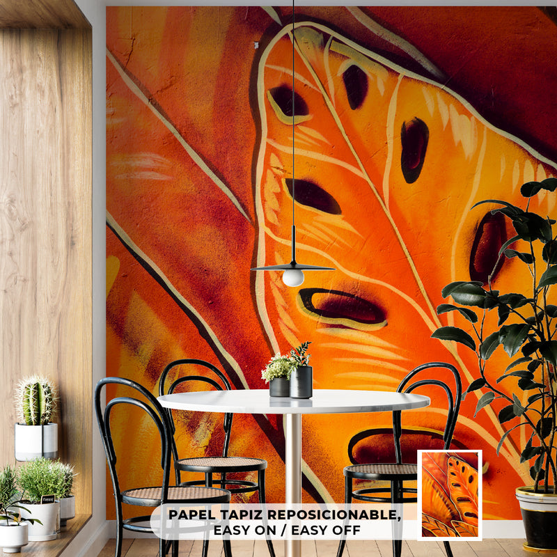 Cuadro Decorativo de Arte, hojas naranjas abstractas