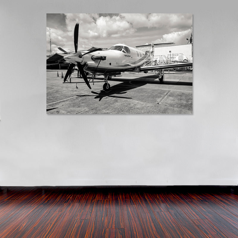 Cuadro Decorativo Aeroplano Pilatus, blanco y negro