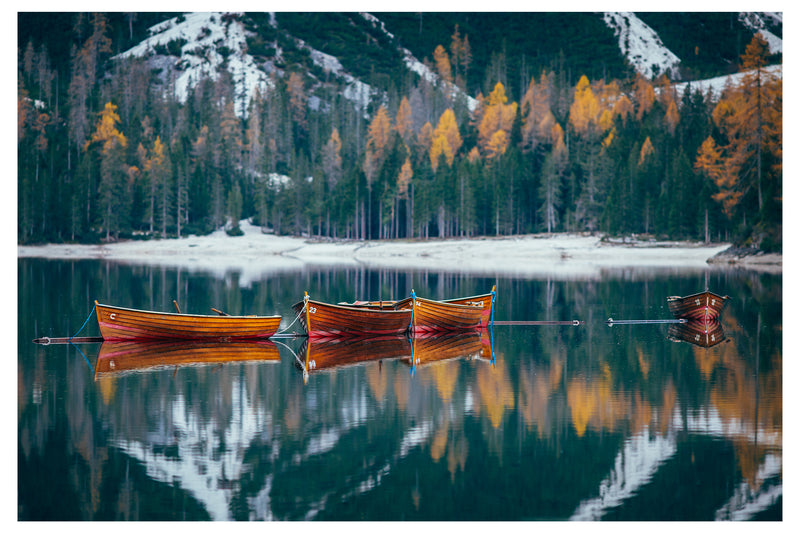 Cuadro Decorativo Invierno, barcas en lago