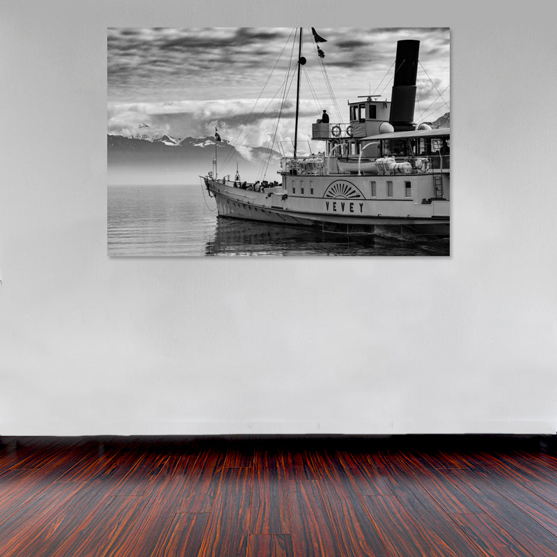 Cuadro Decorativo Barco de vapor, blanco y negro