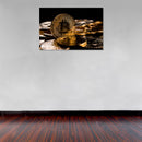 Cuadro Decorativo Dinero, Bitcoins dorados fondo negro