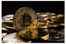 Cuadro Decorativo Dinero, Bitcoins dorados fondo negro