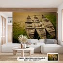 Decorativo, canoas en la orilla del río