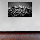 Cuadro Decorativo Blanco y negro, botes en el muelle