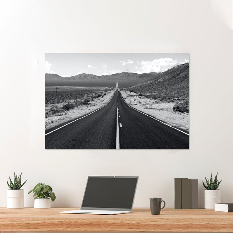 Cuadro Decorativo Blanco y negro, carretera paisaje horizontal