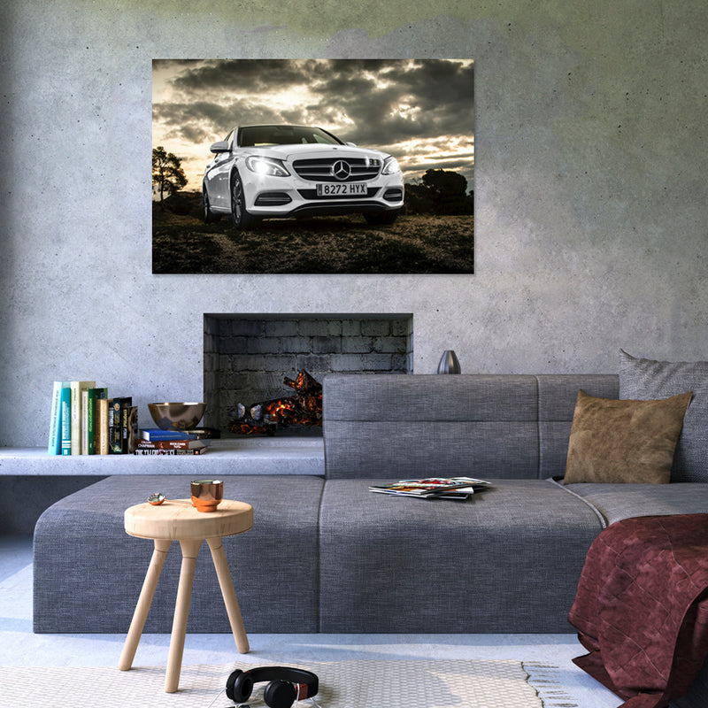 Cuadro Decorativo Mercedez Benz blanco, paisaje