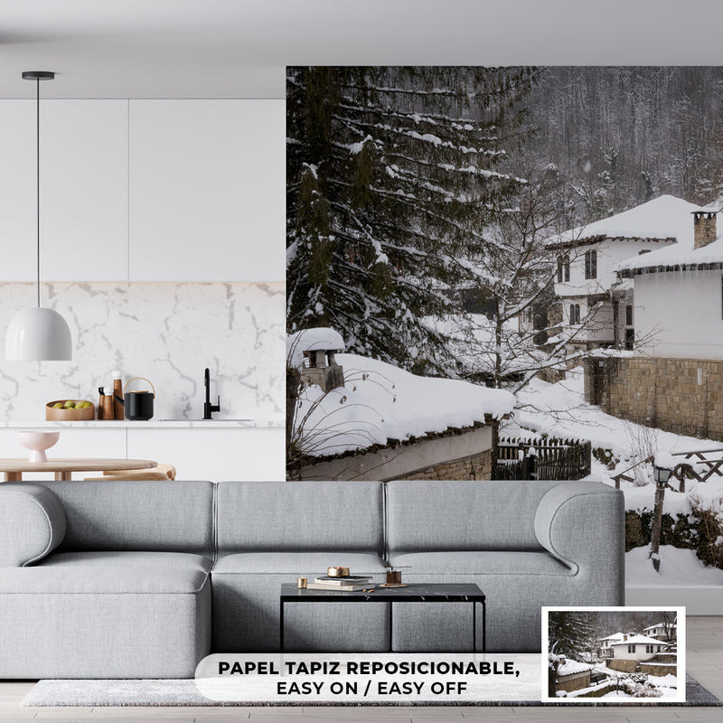 Cuadro Decorativo Invierno, casas en la nieve