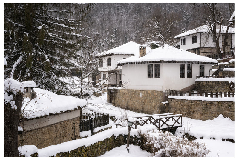 Cuadro Decorativo Invierno, casas en la nieve