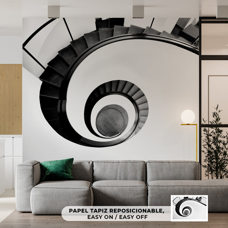 Cuadro Decorativo de Arte, escaleras en espiral blanco y negro
