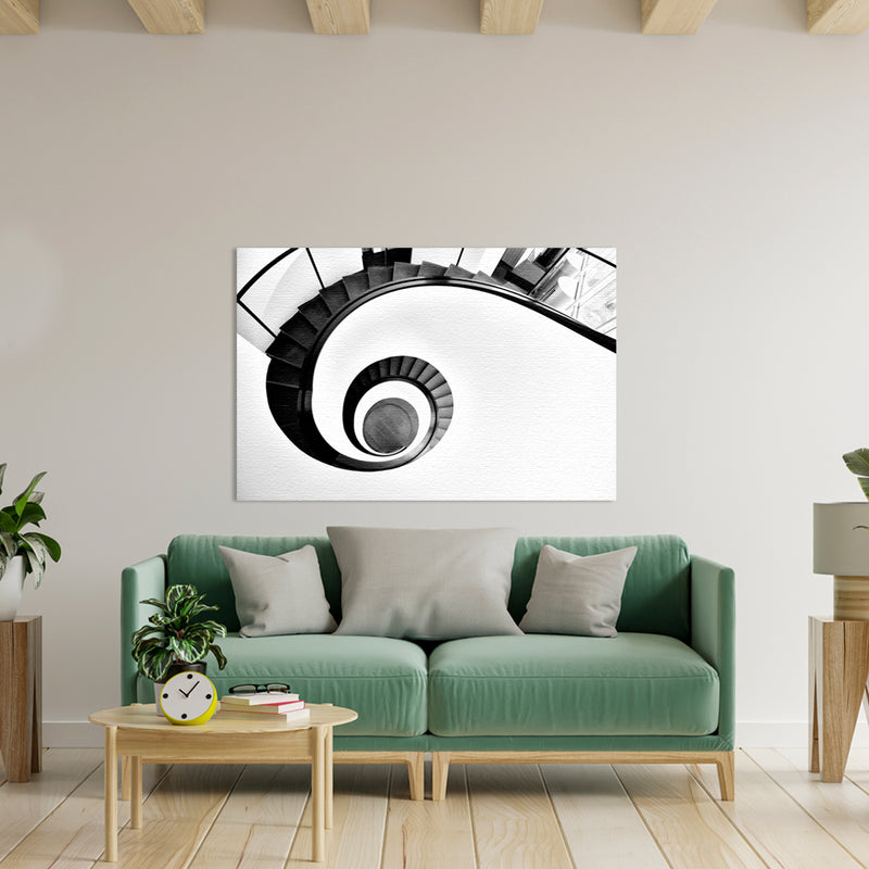 Cuadro Decorativo de Arte, escaleras en espiral blanco y negro