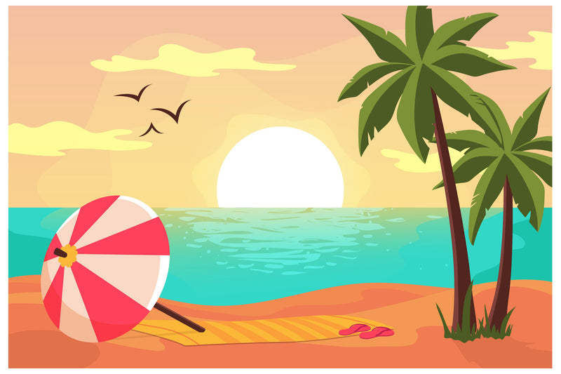 Cuadro Decorativo, Ilustración de playa sunset