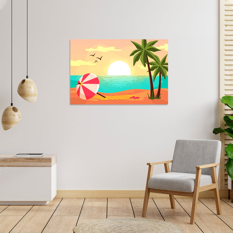 Cuadro Decorativo, Ilustración de playa sunset