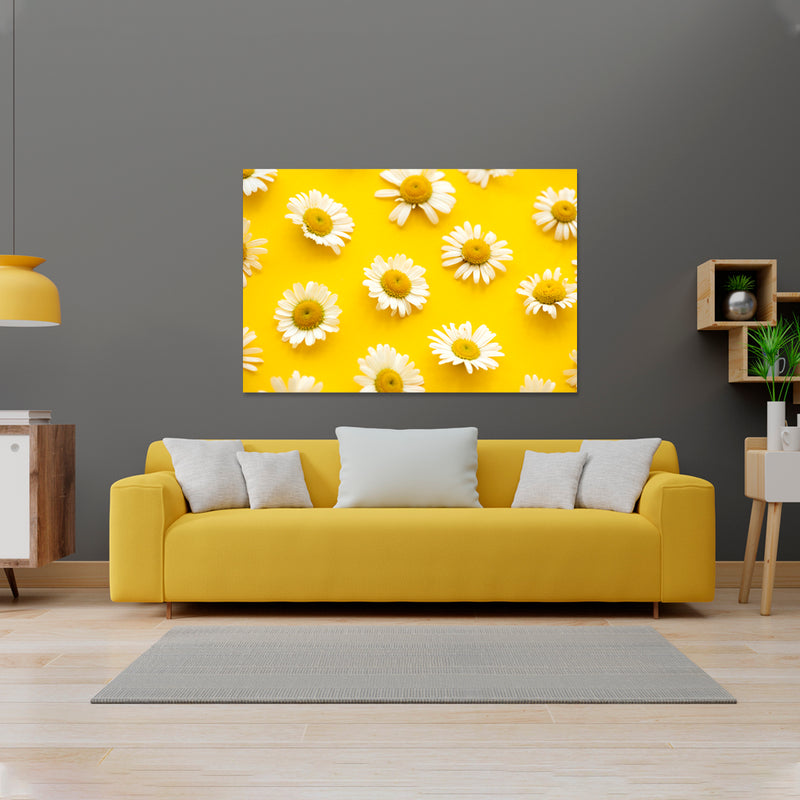 Cuadro Decorativo Floral Margaritas sobre fondo amarillo