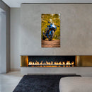 Cuadro Decorativo Moto azul con fondo de árboles amarillos