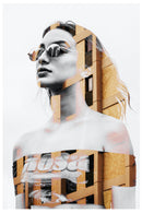 Decorativo, mujer y edificio