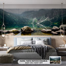 Decorativo, paisaje río con niebla