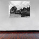 Cuadro Decorativo Blanco y negro, rocas en la playa