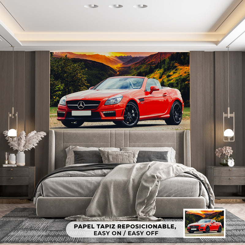 Decorativo Motor Lovers, paisaje Mercedez Benz rojo