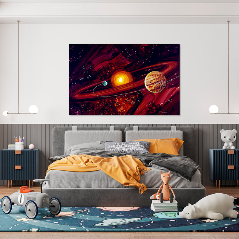 Cuadro Decorativo Espacial Saturno y Júpiter abstracto