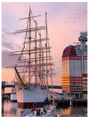 Cuadro Decorativo Velero en rojo atardecer