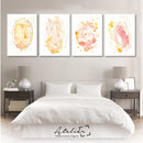 Set Decorativo 4 Cuadros Rosa Dorado