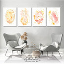 Set Decorativo 4 Cuadros Rosa Dorado