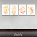 Set Decorativo 4 Cuadros Rosa Dorado